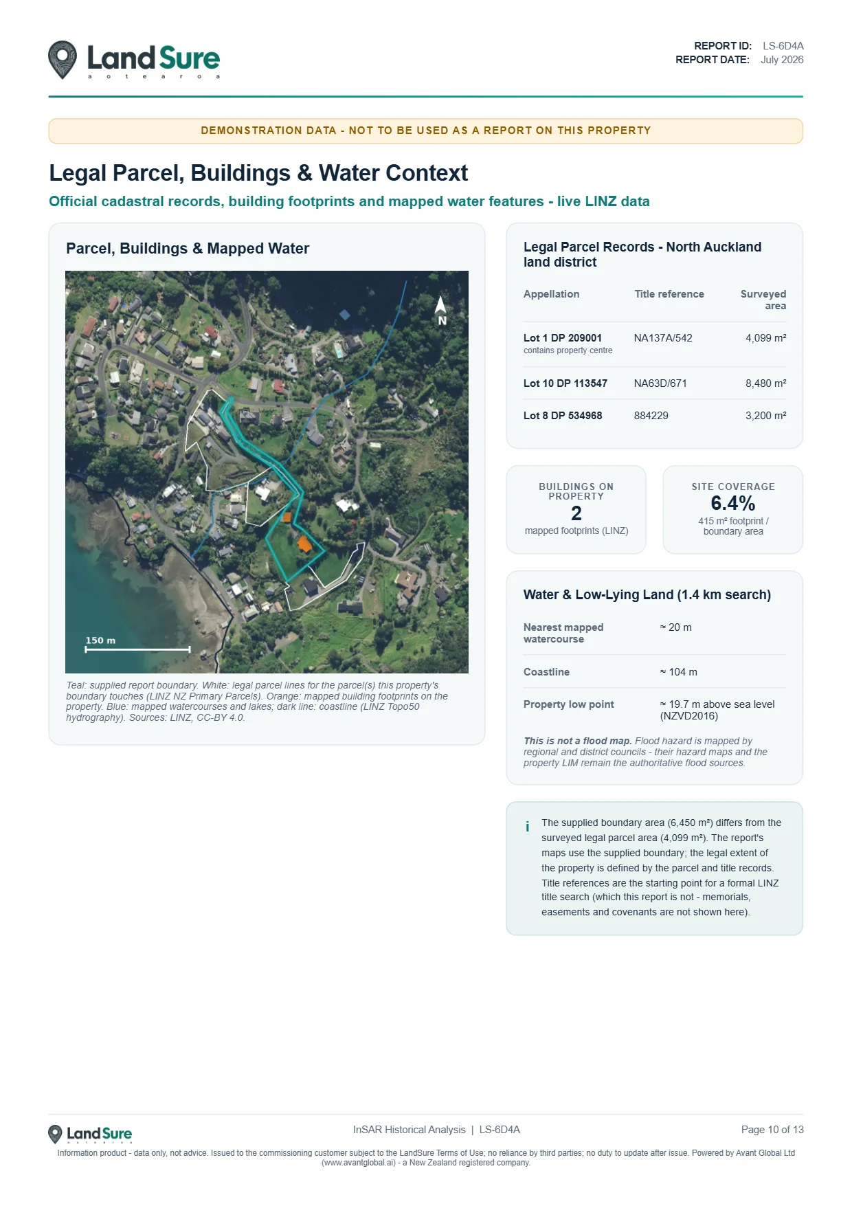 Report page 10 - legal parcel, buildings and water context